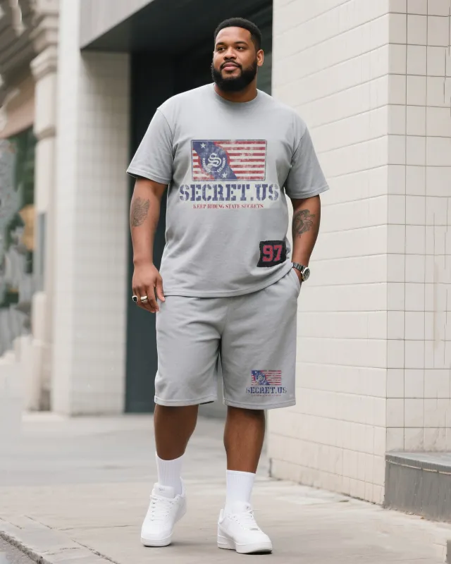 Big & Tall Men's Original Secret. US Continues To Hide Interstate Relations Independence Day Crew Neck T-shirt Shorts Suit sold by Biggmans