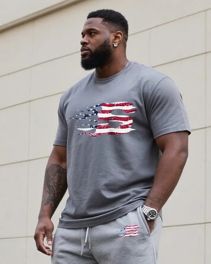 Big & Tall Men's Original Patriotic Flame Print Independence Day Crewneck T-Shirt Shorts Suit sold by Biggmans product image thumbnail 3