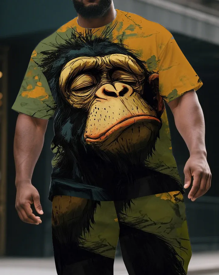 Big & Tall Men's Melancholy Gorillas in Ink Painting Summer Short Sleeve T-shirt and Short Set sold by Biggmans product image thumbnail 2