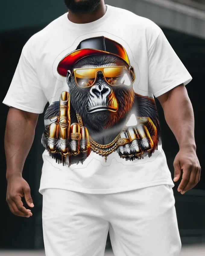 Big & Tall Men's Fashion Metal Cool Sunglass Gorillas Print Short-Sleeved T-shirt and Short Set sold by Biggmans product image thumbnail 2
