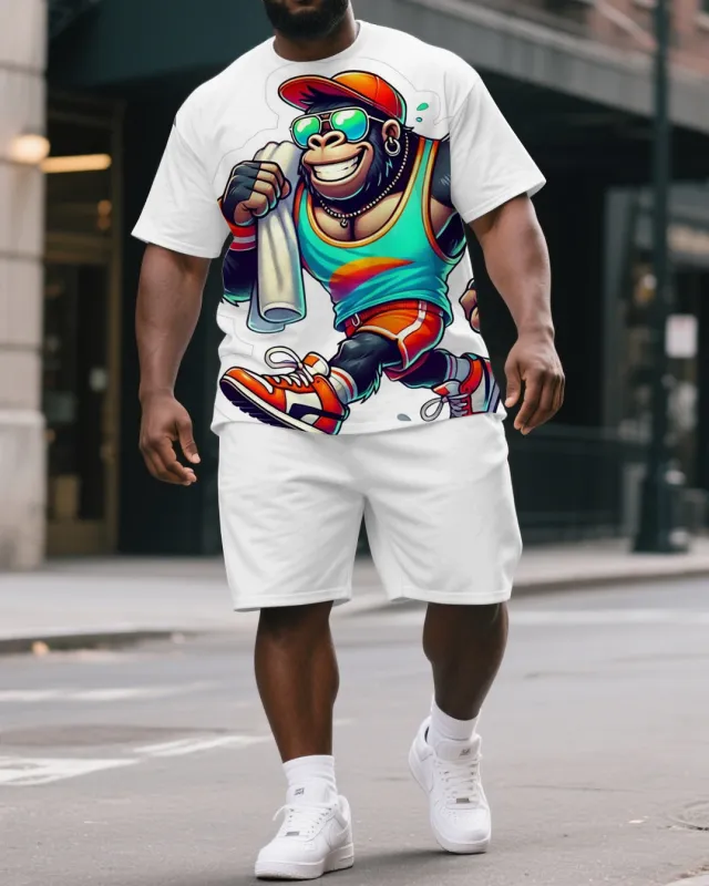 Big & Tall Men's Street Fashion Cool Gorillas in Tank Print Short-Sleeved T-shirt and Short Set sold by Biggmans
