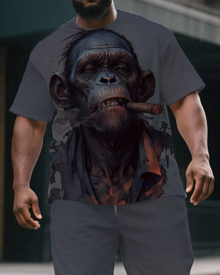 Big & Tall Men's Street Fashion Smoking Gorillas Print Short Sleeve T-shirt and Short Set sold by Biggmans product image thumbnail 2