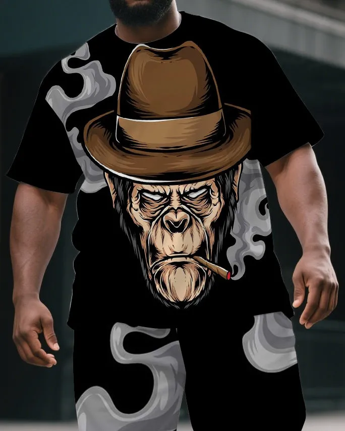 Big & Tall Men's Casual Cartoon Elder Gorillas Print Short-Sleeved T-shirt and Short Set sold by Biggmans product image thumbnail 2