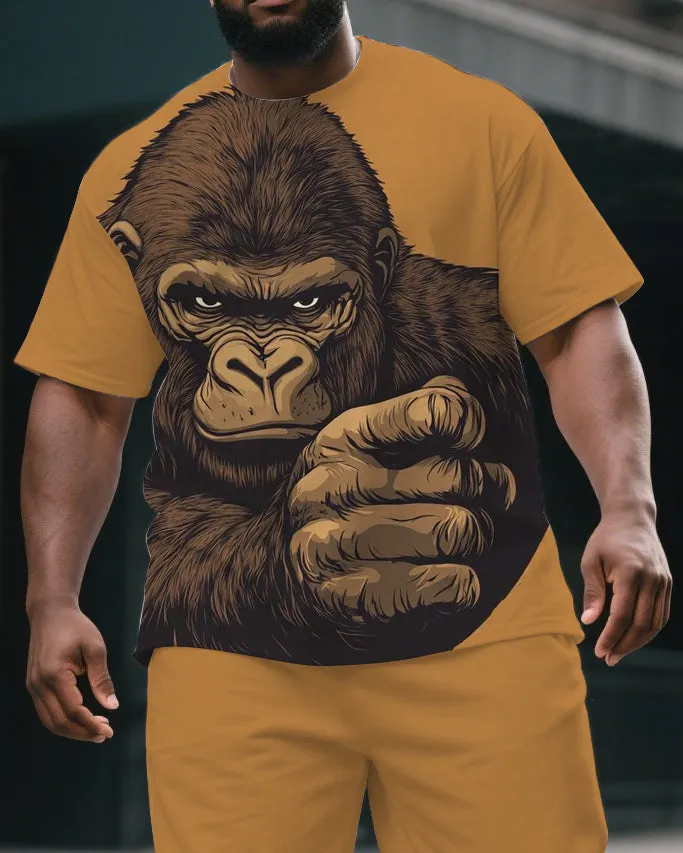 Big & Tall Men's Serious Gorillas Print Street Fashion Yellow Short-Sleeved T-shirt and Short Set sold by Biggmans product image thumbnail 2