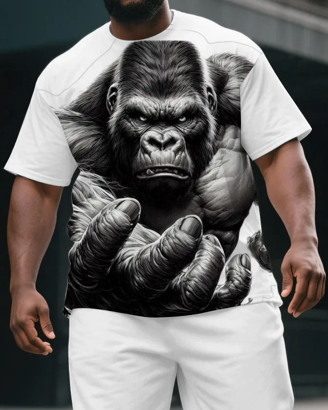 Big & Tall Men's Cartoon Kongfu Gorillas Print Casual Short-Sleeved T-shirt and Short Set sold by Biggmans product image thumbnail 2