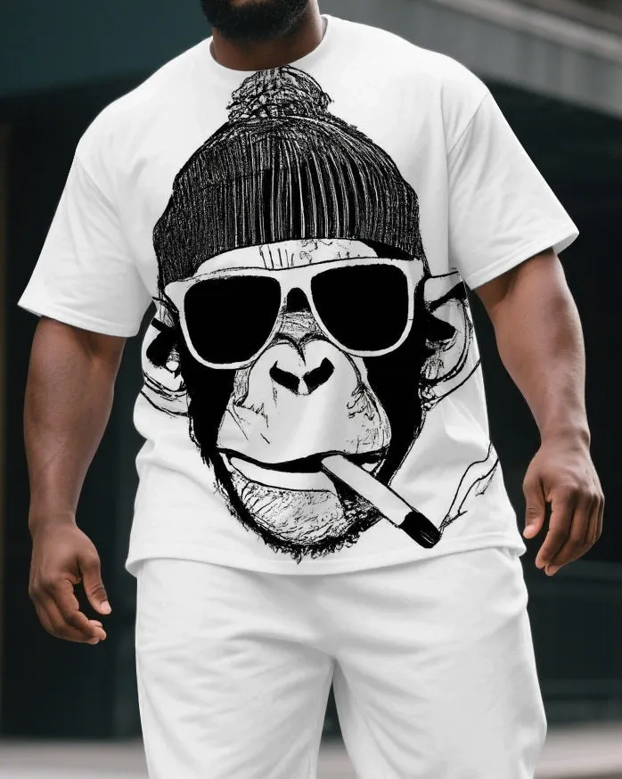 Big & Tall Men's Hip Hop Sunglass Smoking Gorillas Print Short-Sleeved T-shirt and Short Set sold by Biggmans product image thumbnail 2