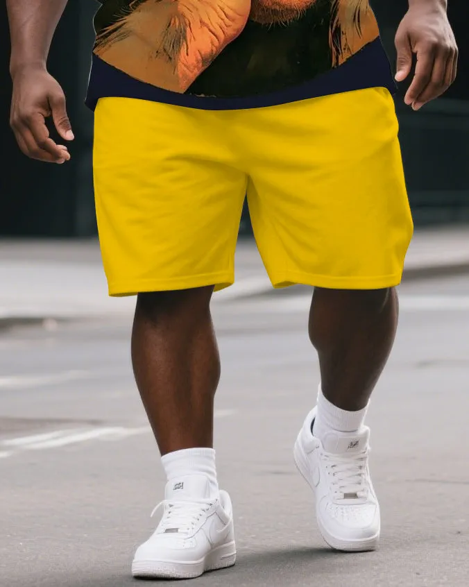 Big & Tall Men's Funny Cartoon Thinking Gorillas Print Yellow Short-Sleeved T-shirt and Short Set sold by Biggmans product image thumbnail 3