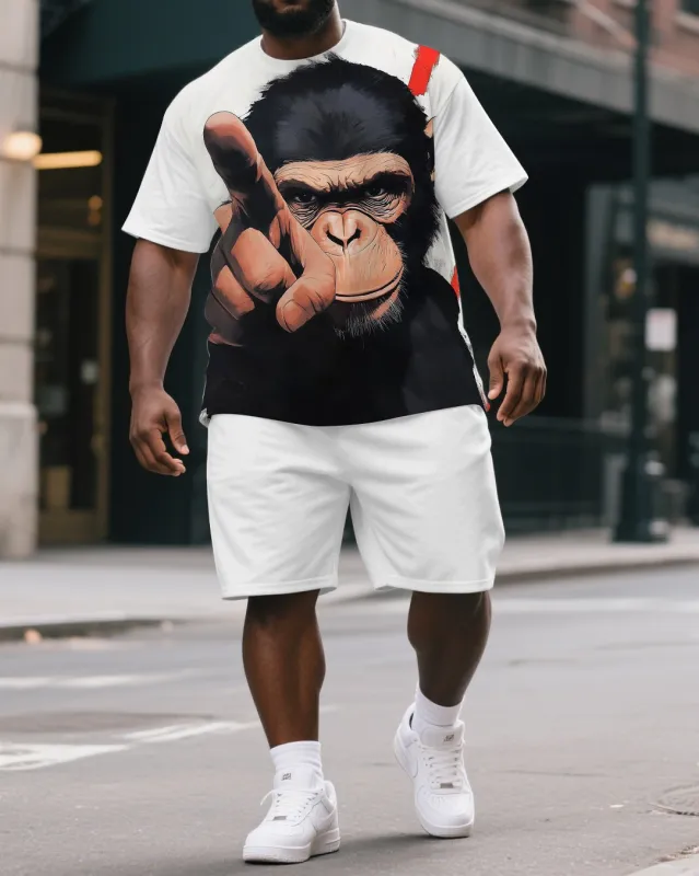 Big & Tall Men's Funny Cartoon Angry Gorillas Print Casual Short-Sleeved T-shirt and Short Set sold by Biggmans