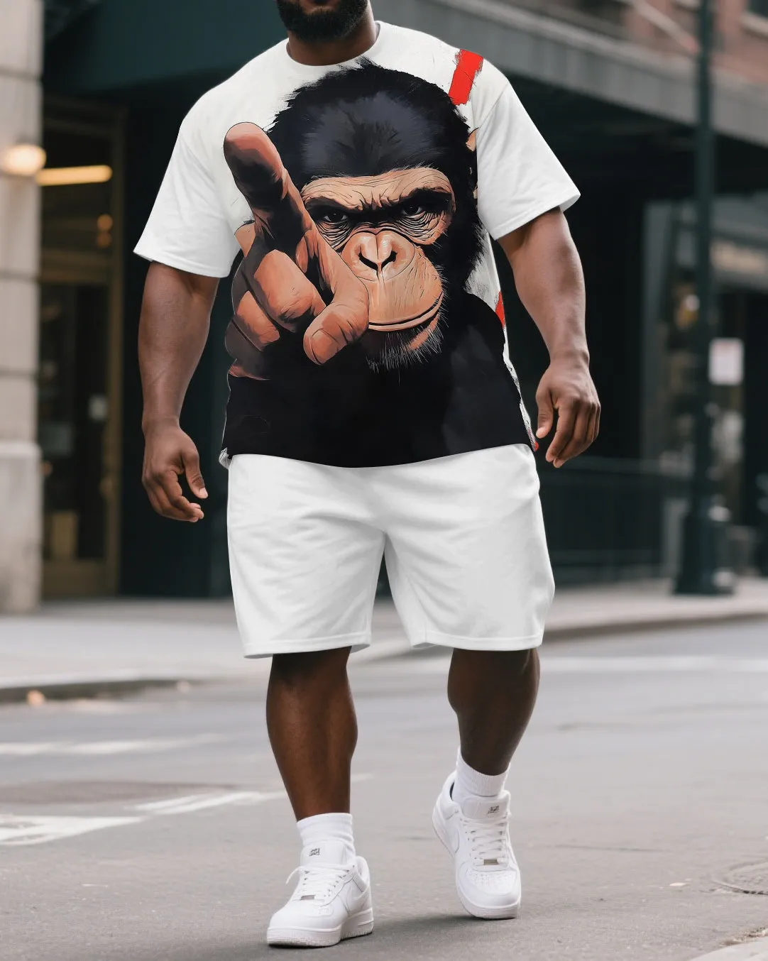 Big & Tall Men's Funny Cartoon Angry Gorillas Print Casual Short-Sleeved T-shirt and Short Set sold by Biggmans