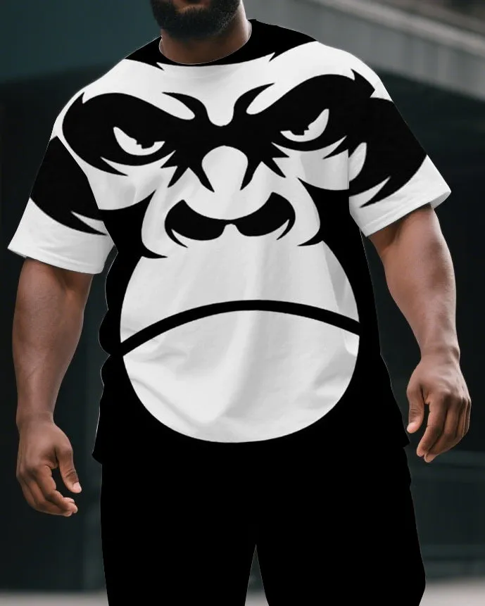 Big & Tall Men's Street Fashion Monkey Silhouette Print Casual Short-Sleeved T-shirt and Short Set sold by Biggmans product image thumbnail 2
