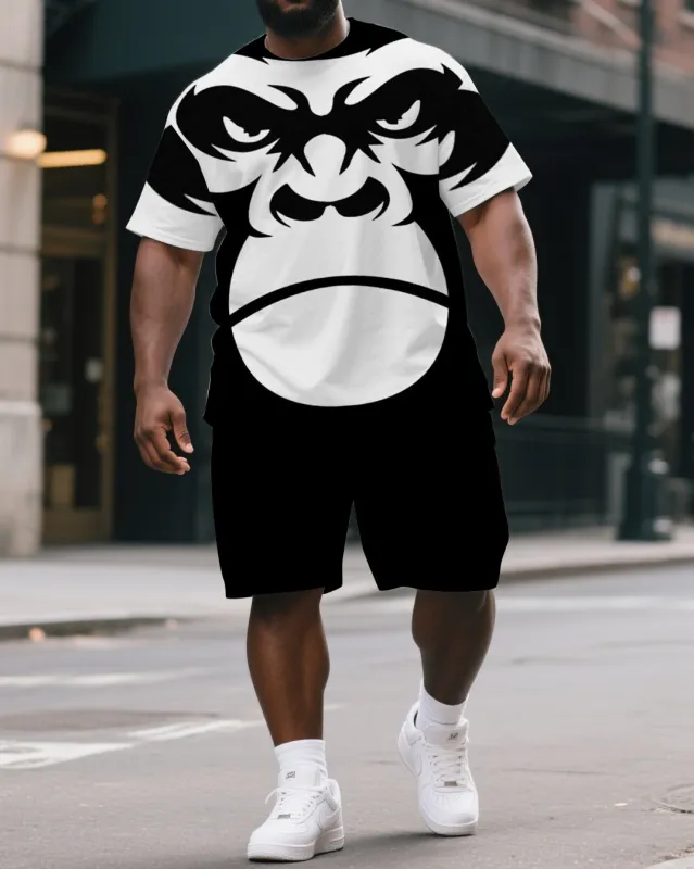 Big & Tall Men's Street Fashion Monkey Silhouette Print Casual Short-Sleeved T-shirt and Short Set sold by Biggmans