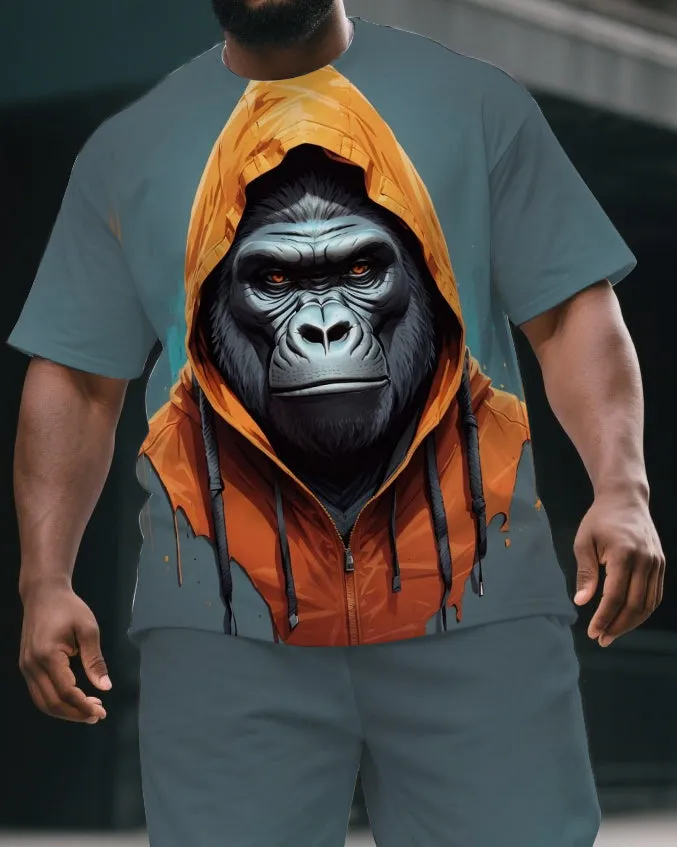 Big & Tall Men's Daily Casual Hoodie Gorillas Street Cartoon Short-Sleeved T-shirt and Short Set sold by Biggmans product image thumbnail 2