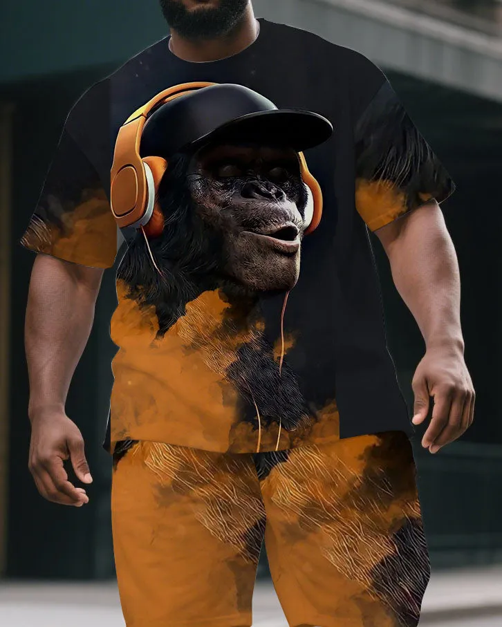 Men's Big & Tall Cartoon Splicing Headphone Gorillas Print Short-Sleeved T-shirt & Short Set sold by Biggmans product image thumbnail 2