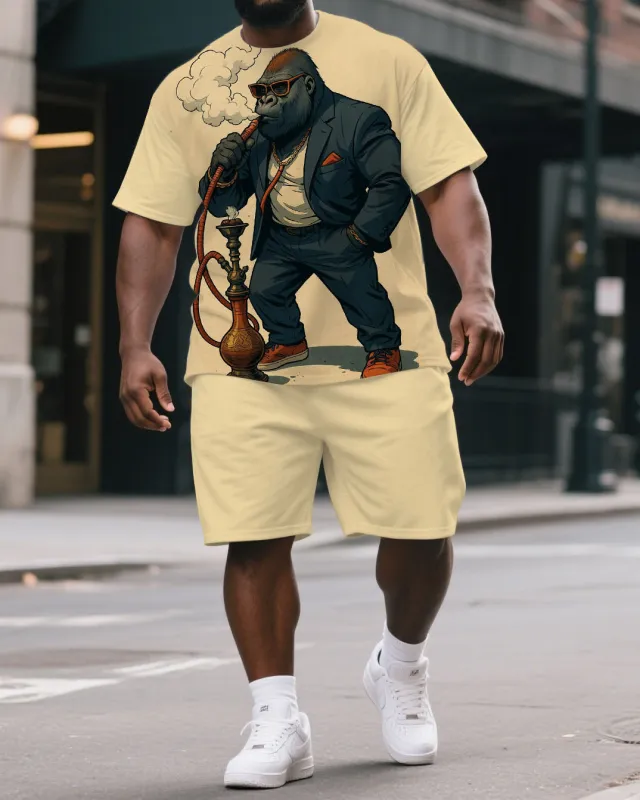 Men's Big & Tall Funny Boss Gorillas Print Daily Casual Short-Sleeved T-shirt & Short Set sold by Biggmans