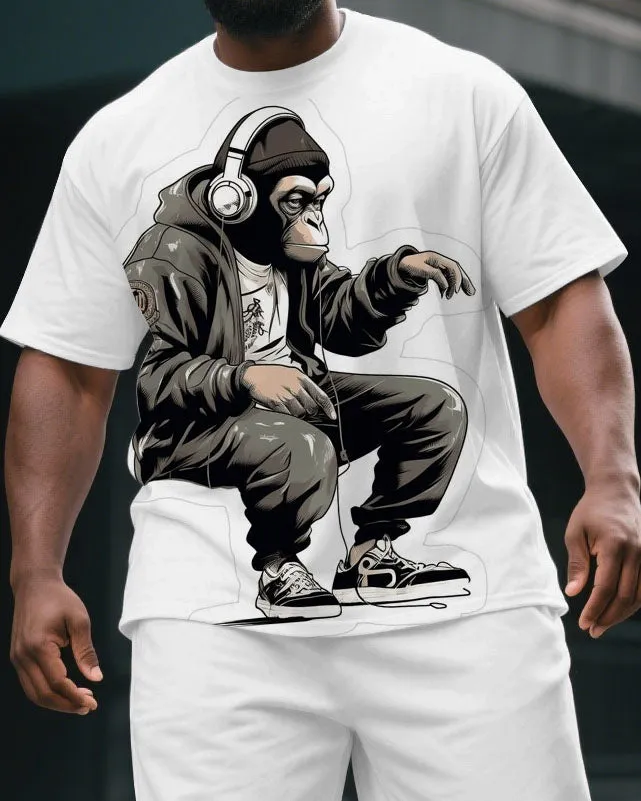 Men's Big & Tall Cartoon Street Wear Gorillas Print Casual Short-Sleeved T-shirt and Short Set sold by Biggmans product image thumbnail 2