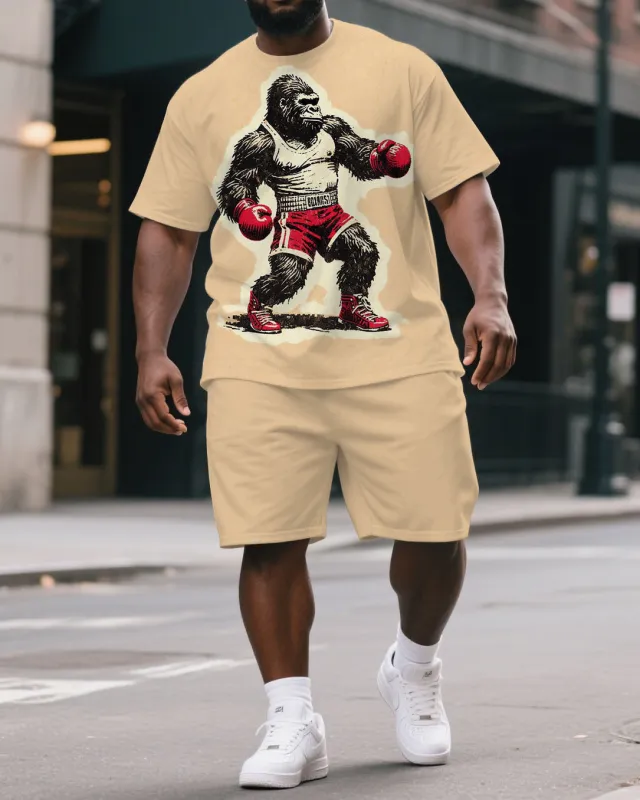 Men's Big & Tall Gorillas Boxing Athlete Cartoon Print Casual Short-Sleeved T-shirt & Short Set sold by Biggmans