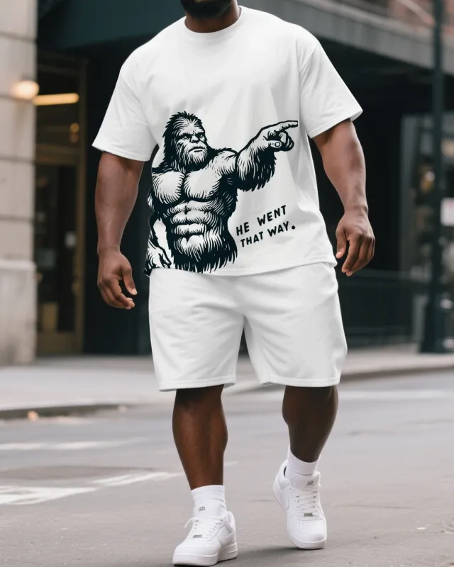 Men's Big & Tall Cartoon He Want That Way Gorillas Print Short-Sleeved T-shirt & Short Set sold by Biggmans