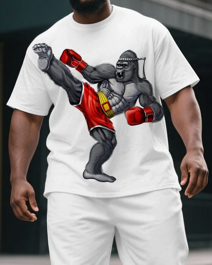 Big & Tall Men's Summer Boxing Gorillas Athletic Print Casual Short-Sleeved T-shirt and Short Set sold by Biggmans product image thumbnail 2