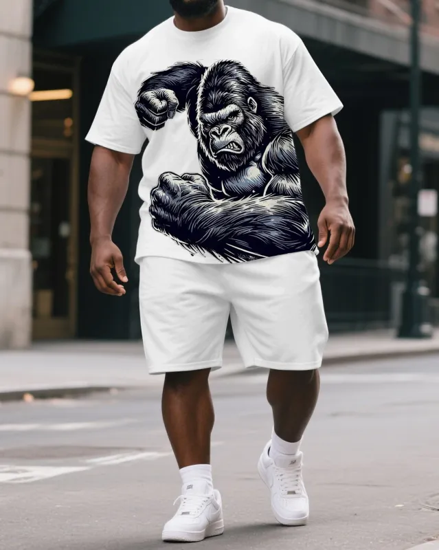 Men's Big & Tall Fierce Hitting Gorillas Print Daily Fashion Short-Sleeved T-shirt & Short Set sold by Biggmans
