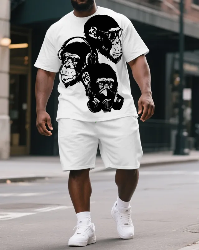 Men's Big & Tall Cartoon Three Gorillas Print Casual Short-Sleeved T-shirt and Short 2-piece Set sold by Biggmans
