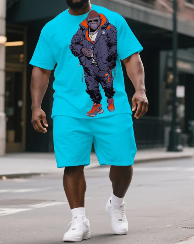 Men's Fashion Jacket Gorillas Cartoon Print Big & Tall Laid-back Short-Sleeve T-shirt & Short Set sold by Biggmans