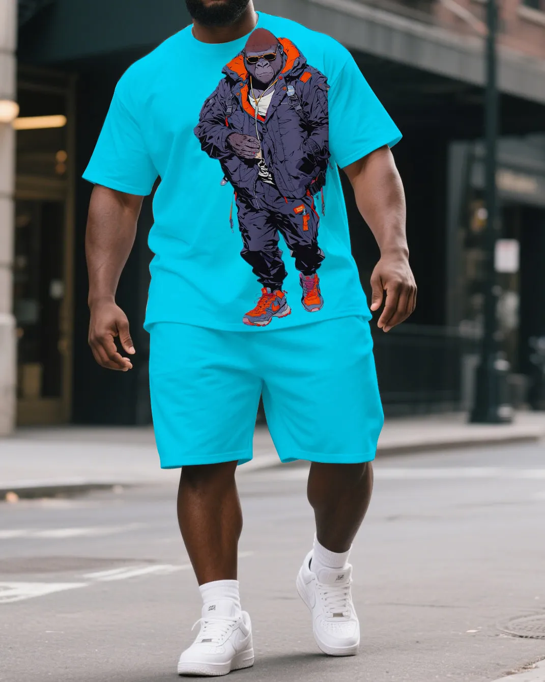 Men's Fashion Jacket Gorillas Cartoon Print Big & Tall Laid-back Short-Sleeve T-shirt & Short Set sold by Biggmans