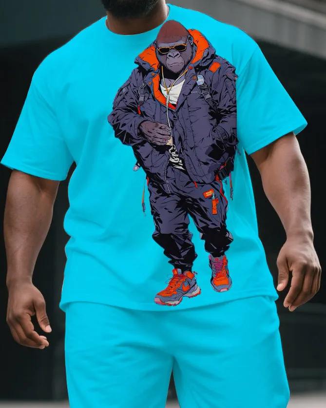 Men's Fashion Jacket Gorillas Cartoon Print Big & Tall Laid-back Short-Sleeve T-shirt & Short Set sold by Biggmans product image thumbnail 2