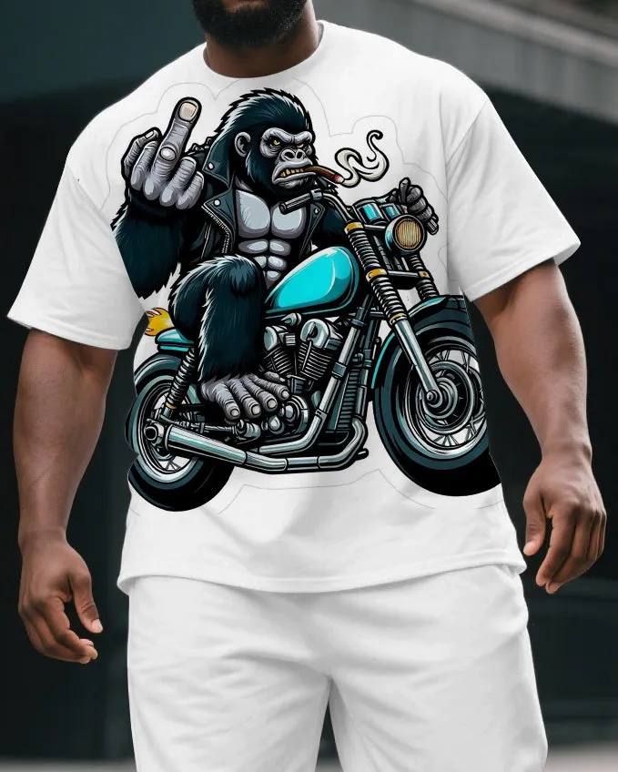 Men's Cartoon Gorillas & Motorcycle Print Summer Big & Tall Short-Sleeve T-shirt & Short Set sold by Biggmans product image thumbnail 2