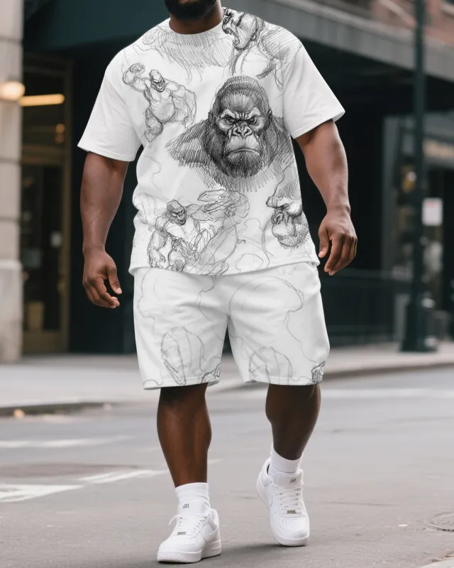 Men's Street Style Simple Clone Gorillas Print Casual Big & Tall Short-Sleeve T-shirt & Short Set sold by Biggmans