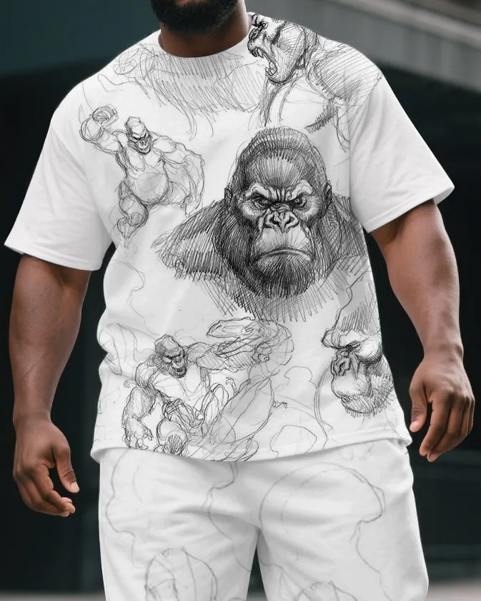 Men's Street Style Simple Clone Gorillas Print Casual Big & Tall Short-Sleeve T-shirt & Short Set sold by Biggmans product image thumbnail 2