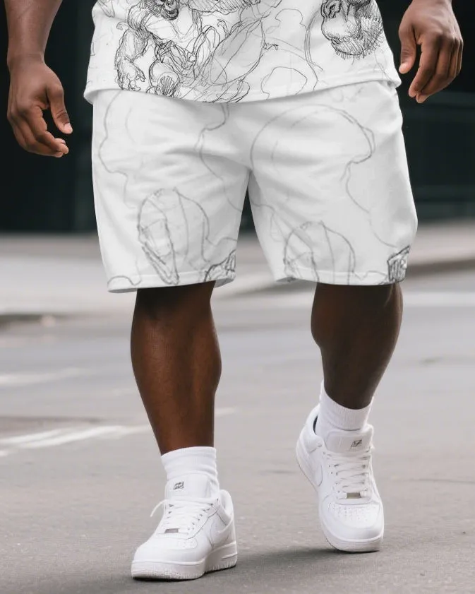 Men's Street Style Simple Clone Gorillas Print Casual Big & Tall Short-Sleeve T-shirt & Short Set sold by Biggmans product image thumbnail 3