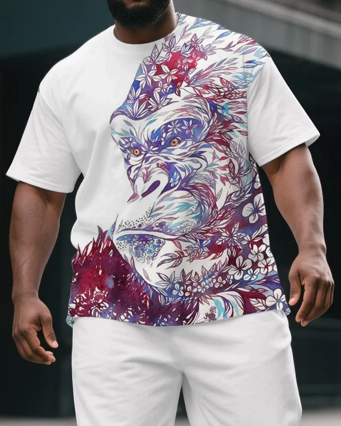 Men's Artistic Abstract Gorillas Print Summer Casual Big & Tall Short-Sleeve T-shirt & Short Set sold by Biggmans product image thumbnail 2