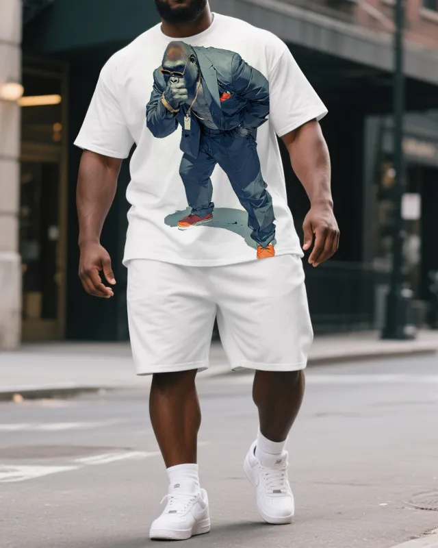 Men's Street Fashion Pensive Boss Gorillas Print Big & Tall Short-Sleeve T-shirt & Short Set sold by Biggmans