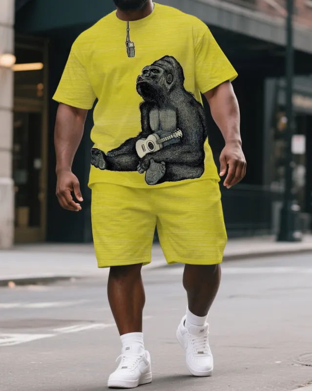 Men's Hip Hop Simple Gorillas Singer Print Casual Big & Tall Short-Sleeve T-shirt & Short Set sold by Biggmans