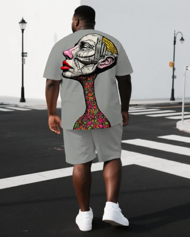 Men's Abstract Human Illustration Back Print Big & Tall Breathable Short-Sleeve T-shirt Shorts Set sold by Biggmans