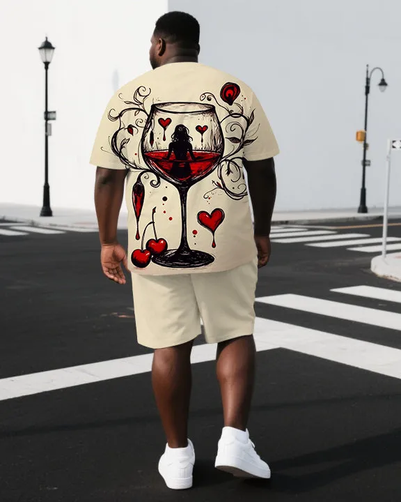 Men's Abstract Lady In Wine Glass Illustration Back Print Big & Tall Short-Sleeve T-shirt Summer Set sold by Biggmans