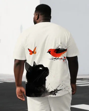 Men's Simple Cat & Bird Illustration Back Print Cool Big & Tall Short-Sleeve T-shirt & Short Set sold by Biggmans product image thumbnail 2