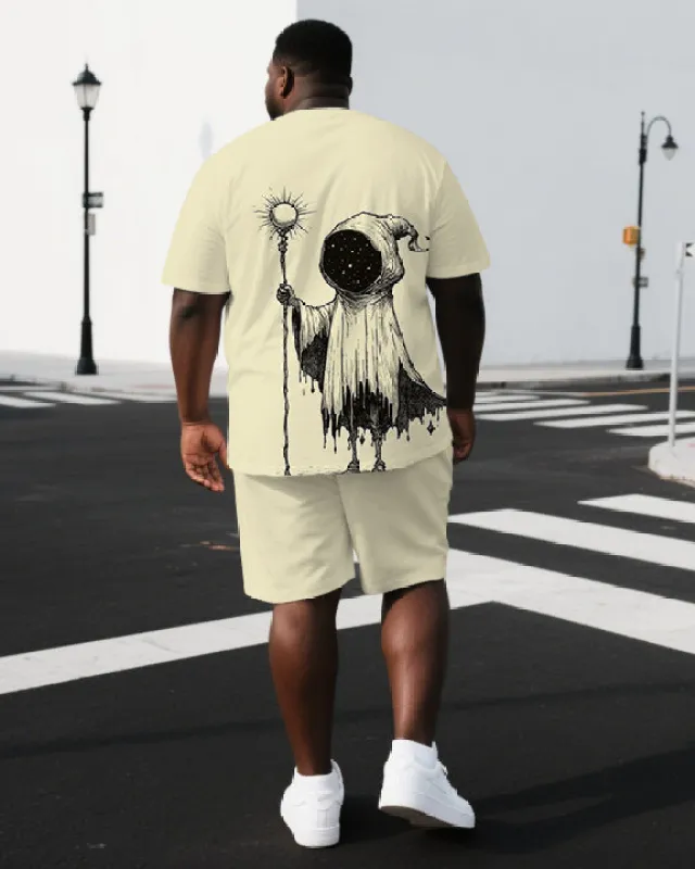 Men's Casual Ghost Illustration Back Print Big & Tall Stretchy Short-Sleeve T-shirt Shorts Set sold by Biggmans