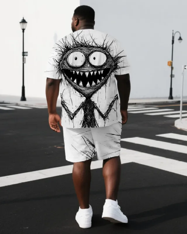 Men's Scribbled Elf Cartoon Back Print Big & Tall Summer Cool Short-Sleeve T-shirt Shorts Set sold by Biggmans