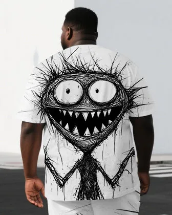 Men's Scribbled Elf Cartoon Back Print Big & Tall Summer Cool Short-Sleeve T-shirt Shorts Set sold by Biggmans product image thumbnail 2