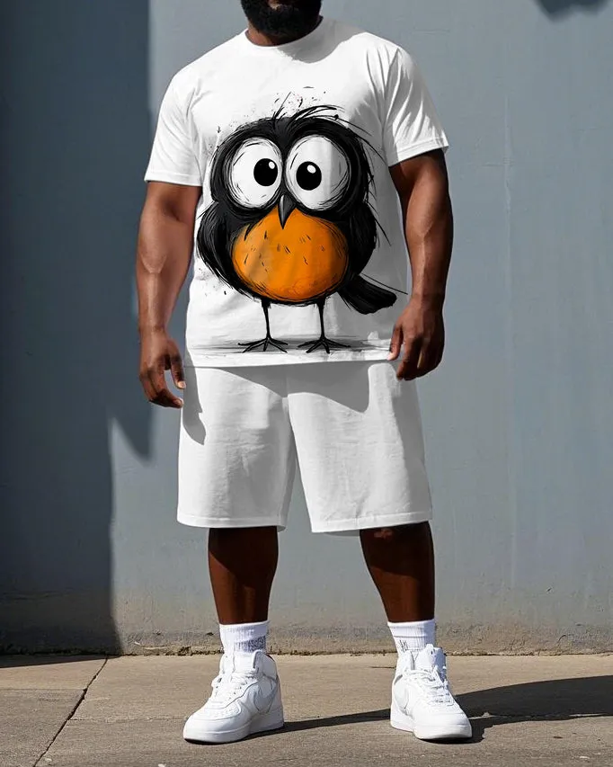 Men's Casual Cute Bird Cartoon Print Big & Tall Short-Sleeve T-shirt Shorts Breathable Summer Set sold by Biggmans