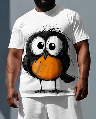 Men's Casual Cute Bird Cartoon Print Big & Tall Short-Sleeve T-shirt Shorts Breathable Summer Set sold by Biggmans product image thumbnail 2