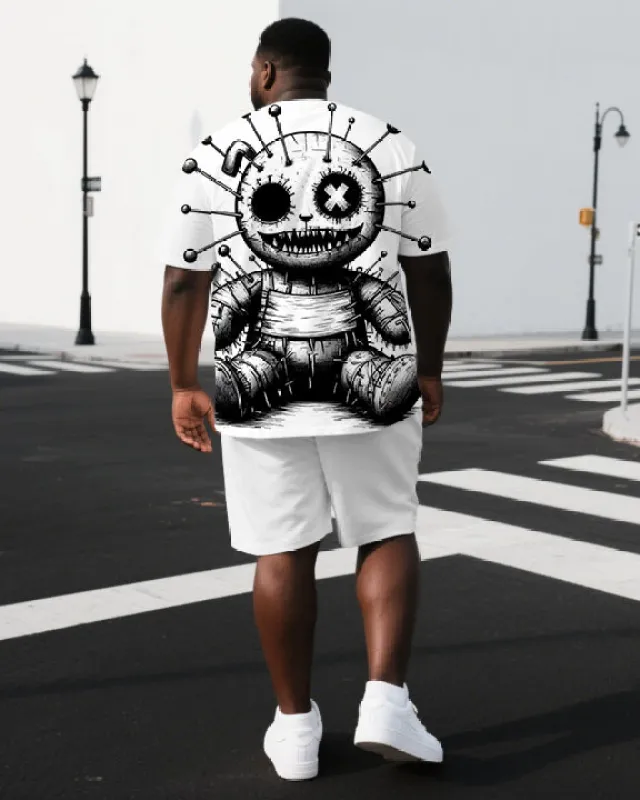 Men's Cartoon Needlework Doll Back Print Outdoor Big & Tall Short-Sleeve T-shirt Shorts Set sold by Biggmans