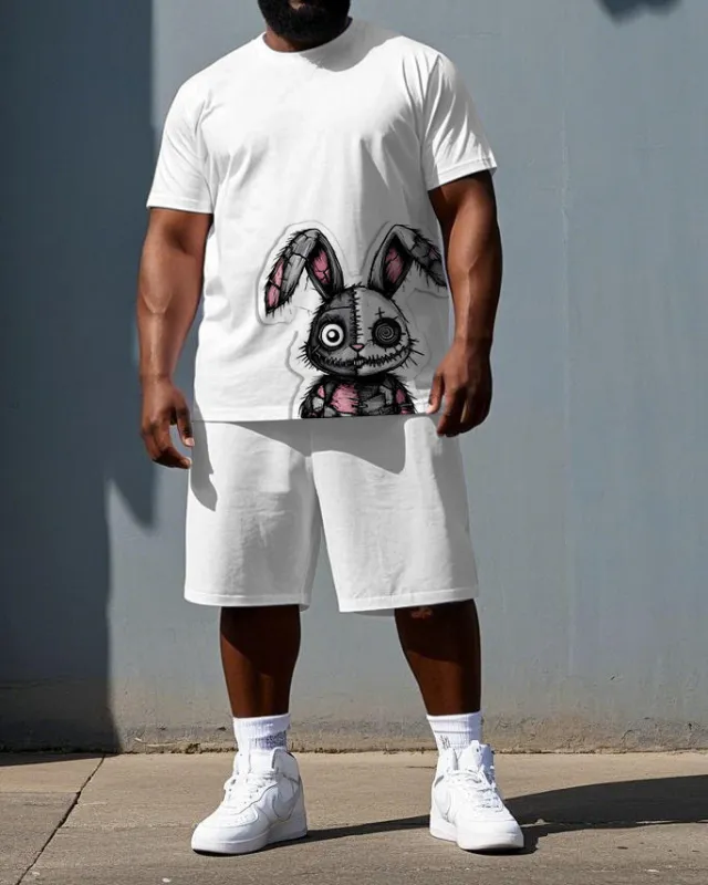 Men's Simple Fashion Splicing Injured Rabbit Print Big & Tall Short-Sleeve T-shirt Shorts Set sold by Biggmans