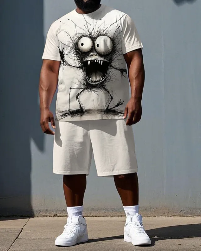 Men's Casual Surprised Elf Illustration Print Big & Tall Breathable Short-Sleeve T-shirt Shorts Set sold by Biggmans