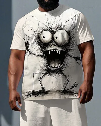 Men's Casual Surprised Elf Illustration Print Big & Tall Breathable Short-Sleeve T-shirt Shorts Set sold by Biggmans product image thumbnail 2