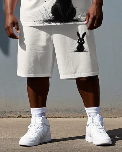 Men's Simple Cartoon Rabbit Print Big & Tall Summer Stretchy Short-Sleeve T-shirt Shorts Set sold by Biggmans product image thumbnail 3