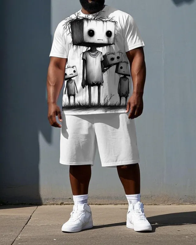 Men's Casual Fashion Robot Illustration Print Big & Tall Summer Short-Sleeve T-shirt Shorts Set sold by Biggmans
