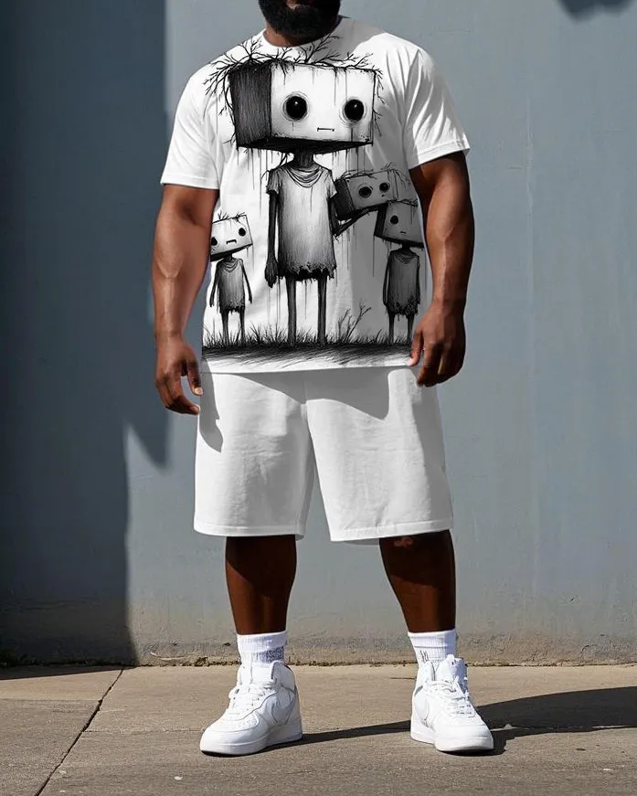 Men's Casual Fashion Robot Illustration Print Big & Tall Summer Short-Sleeve T-shirt Shorts Set sold by Biggmans