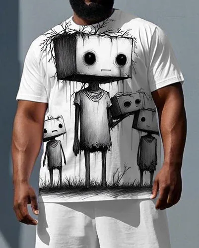 Men's Casual Fashion Robot Illustration Print Big & Tall Summer Short-Sleeve T-shirt Shorts Set sold by Biggmans product image thumbnail 2